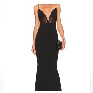 Nookie Black Sheer-Panel Backless Evening Gown
